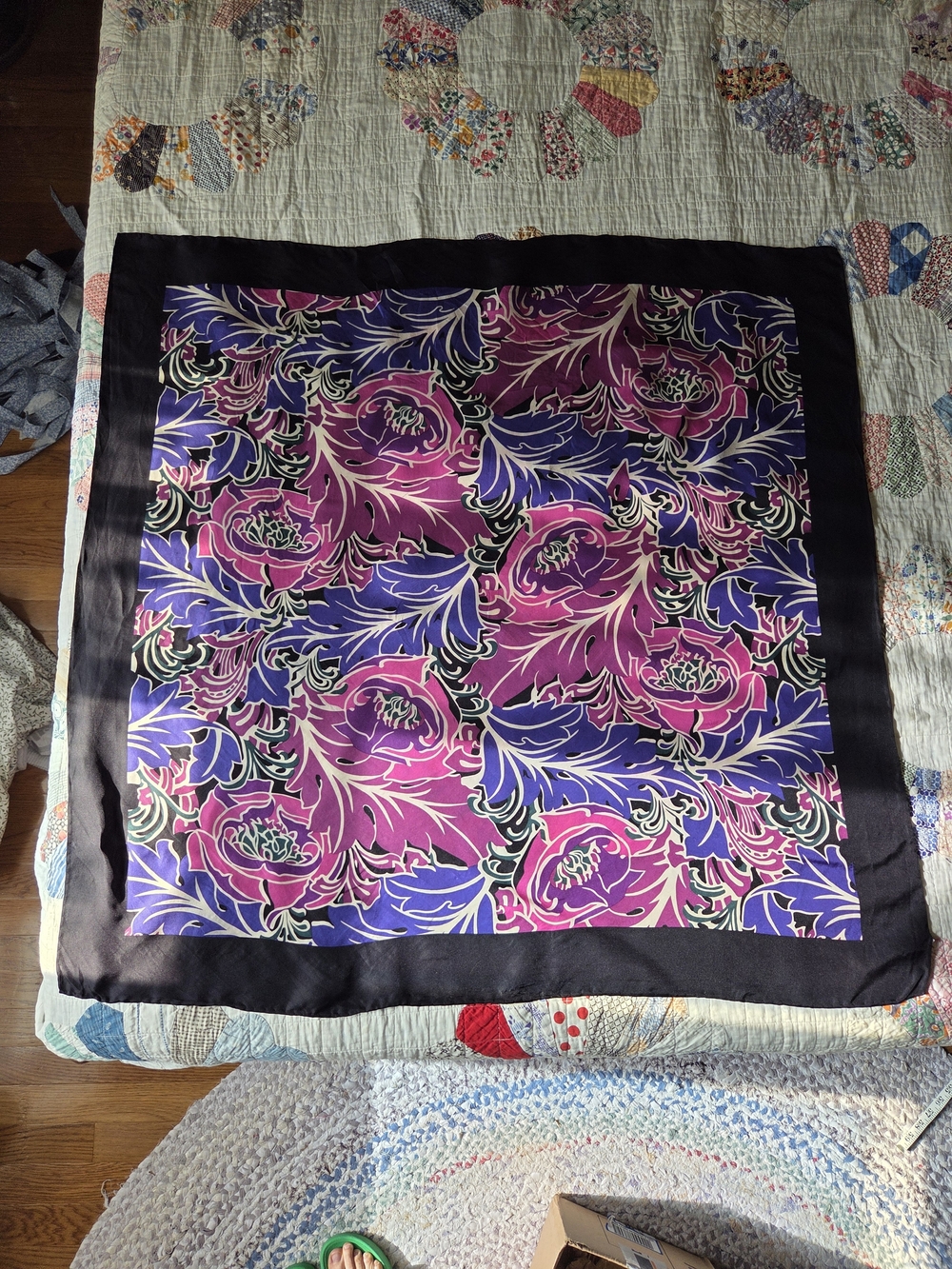 Talbots Floral Silk Square Scarf in Purple, Pink and Black